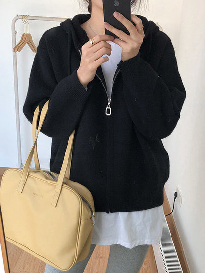 Fashion Solid Knitted Long Sleeves Hooded Outerwear