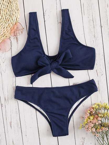 Plain Ribbed Bikinis Swimwear