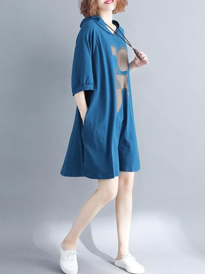 Loose Printed Hoodie Dress