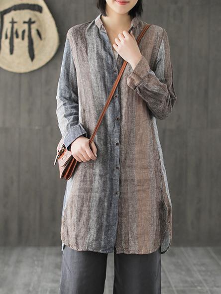 Ramie Cotton Loose Long Shirt Tops