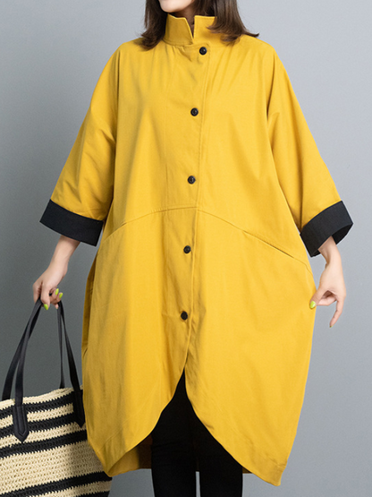 Stylish Loose Split-Front Half Sleeves Stand Collar Outerwear