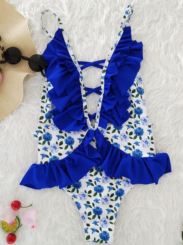 Ruffled Lace Halterneck Bikinis Swimwear