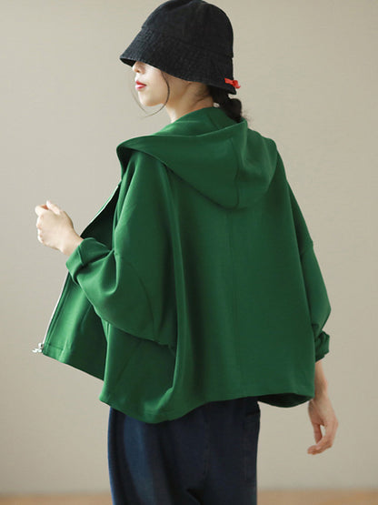 Casual Loose Solid Color Hooded Split-Joint Zipper Outerwear