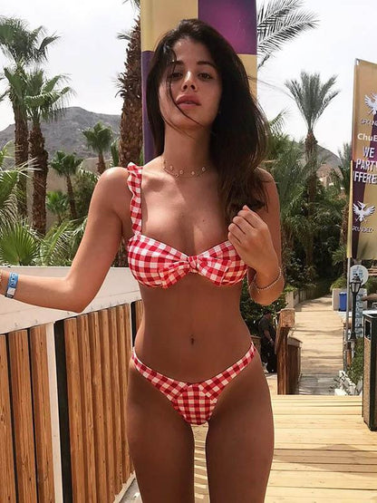 Sexy Plaid Bow-embellished  Bikinis Swimmer