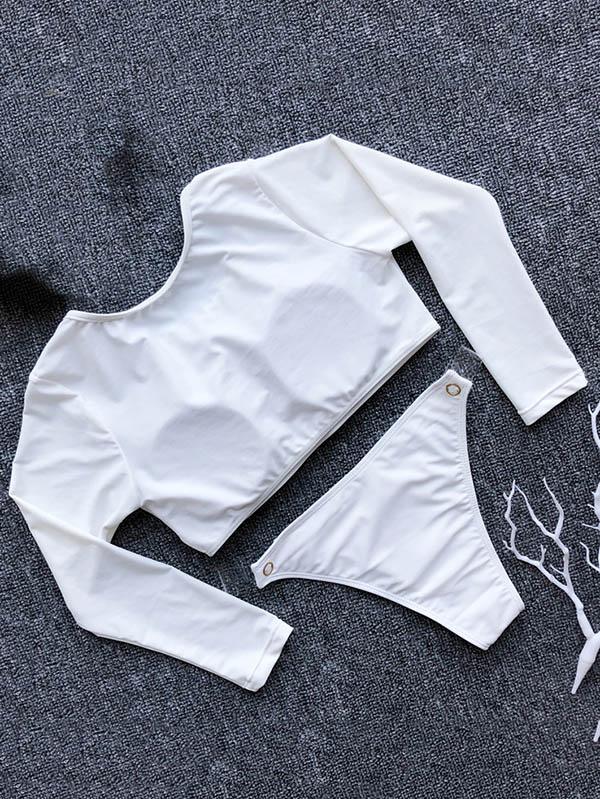 Solid Semi Long Sleeve Tankini Swimsuit