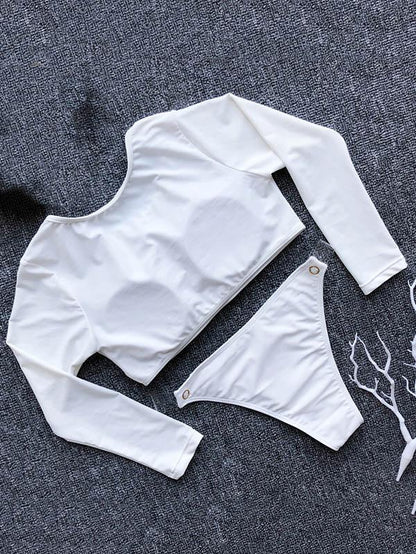 Solid Semi Long Sleeve Tankini Swimsuit