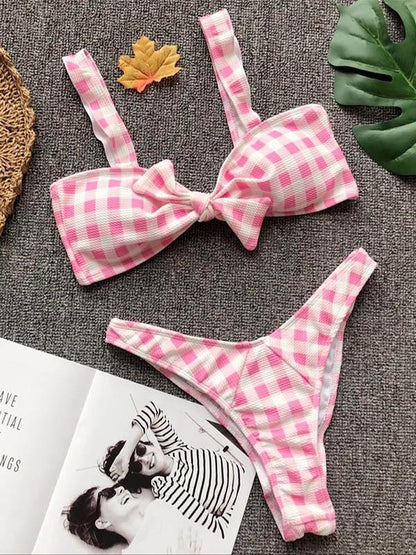 Sexy Plaid Bow-embellished  Bikinis Swimmer