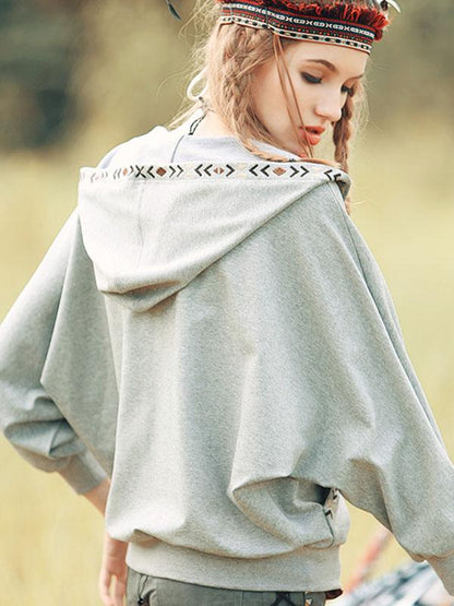 Casual Batwing Sleeves Embroidered Outwear