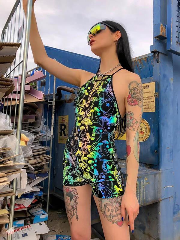 Fashion Floral Printed Backless Bodysuits