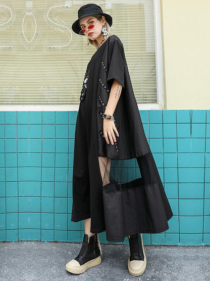 Mesh Split-joint Short Sleeves Dress