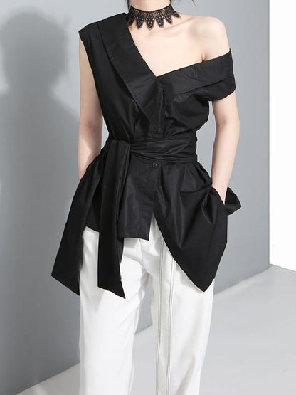 Bow-embellished Bandage Asymmetric Blouse