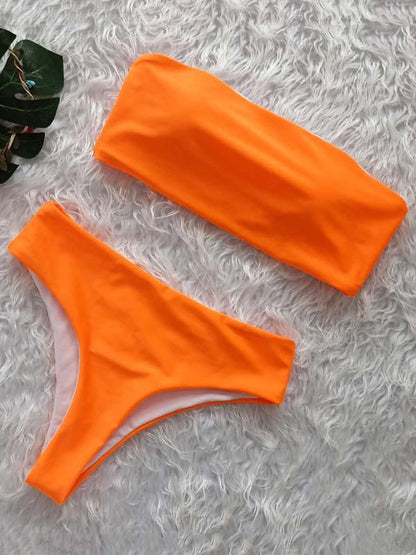 Strapless Solid Printed High Waist Bikinis Swimwear