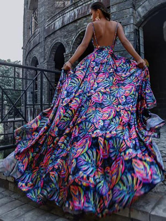 Backless Spaghetti-neck Big Hem Maxi Dress