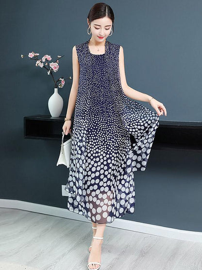 Loose Polka-Dot Printed Sleeveless Dress