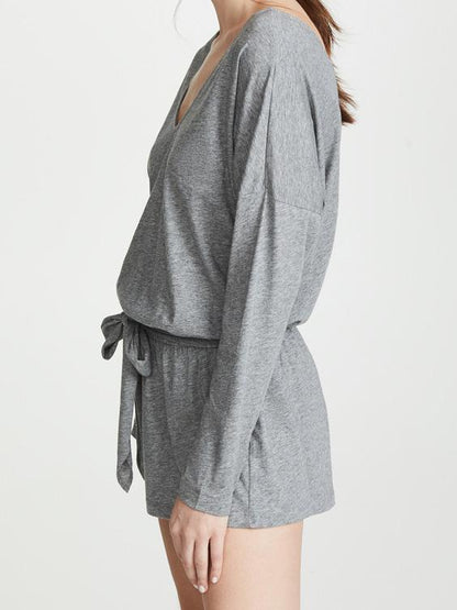 Casual V-neck Belted Rompers