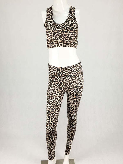 Leopard Printed Sports Vest Top And Leggings