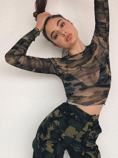 Sexy  Camouflage Long Sleeves T-shirt