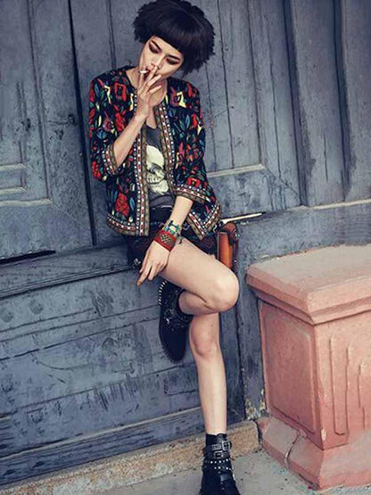 Fashion Inwrought 3/4 Sleeve Round Neck Outwears Tops
