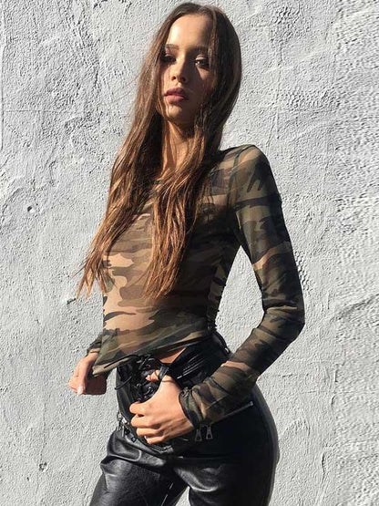 Sexy  Camouflage Long Sleeves T-shirt