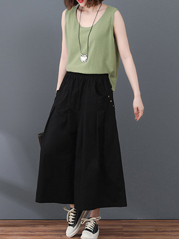 Casual Solid Color Column Wide Leg Culotte