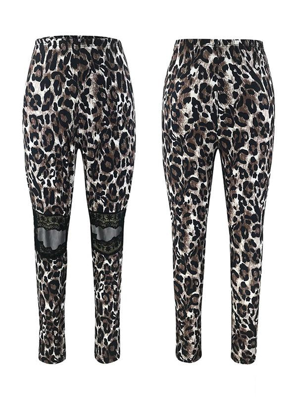 Fashion Leopard Lace Wrap Hole Pants