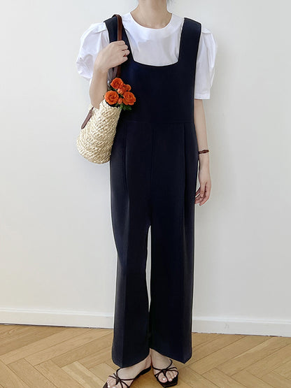 Casual Loose Solid Color Wide Leg Overalls