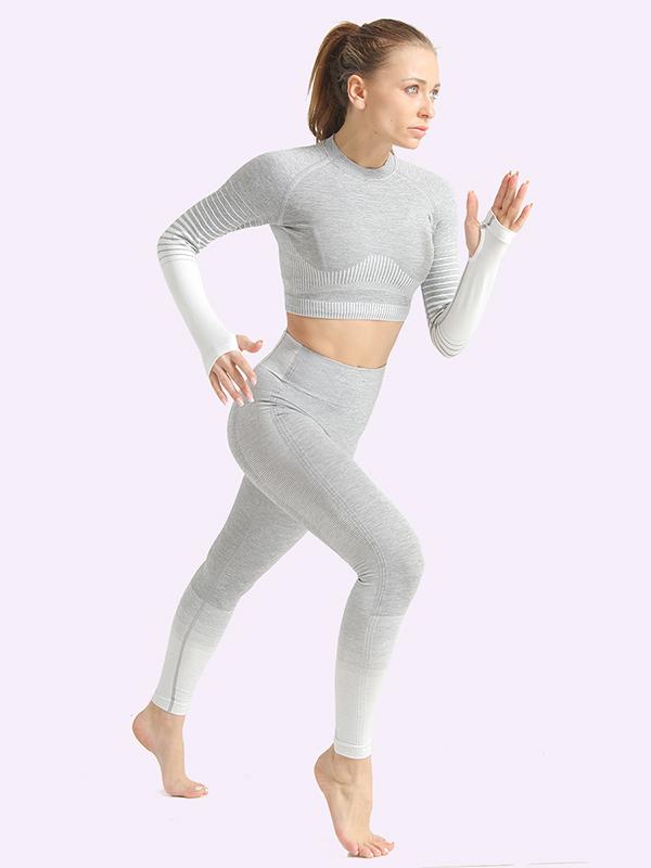 Sexy  Contrast Color Long Sleeves Yoga Suits