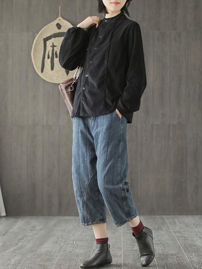 Corduroy Loose Fresh Solid Blouse Top