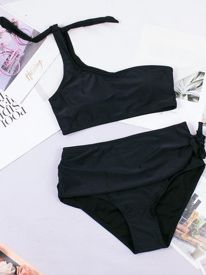 Single Shoulder Plain Bikinis Swimwear