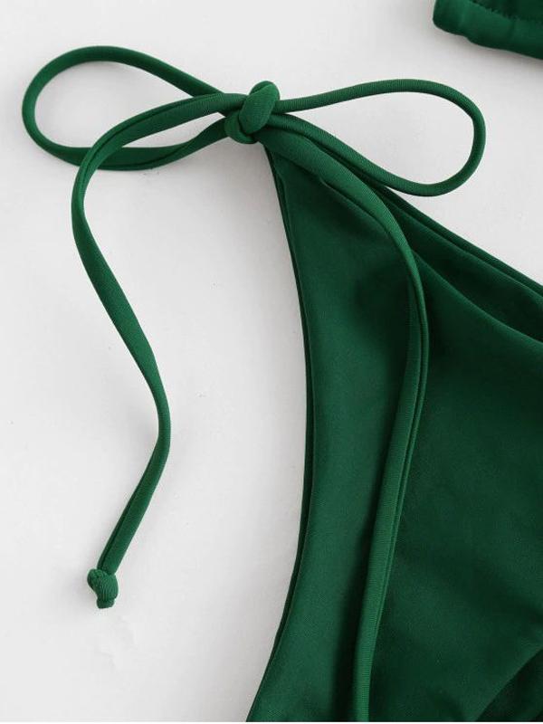 Solid Color Bandage Three-Piece Bikini Swimsuit