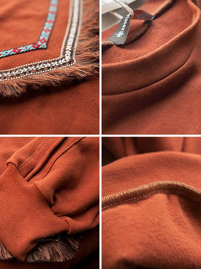 Loose Tasseled Embroidered Sweatshirt
