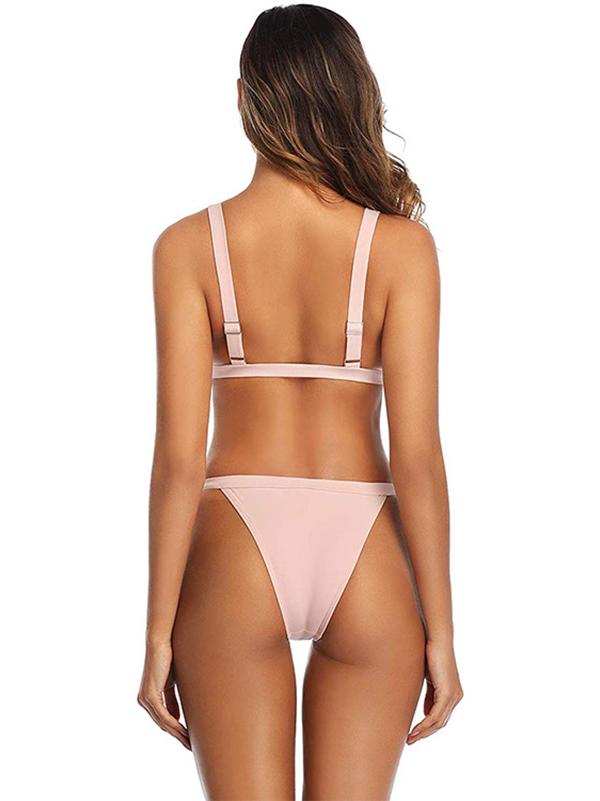 Solid Color Hollow Bikini Swimsuit