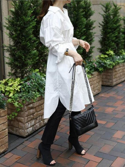 Casual Pocket Lace-up Long Shirt