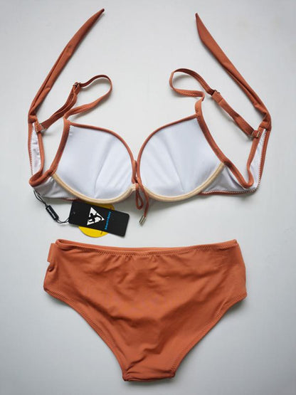 Backless Plain Bikini Swimsuit
