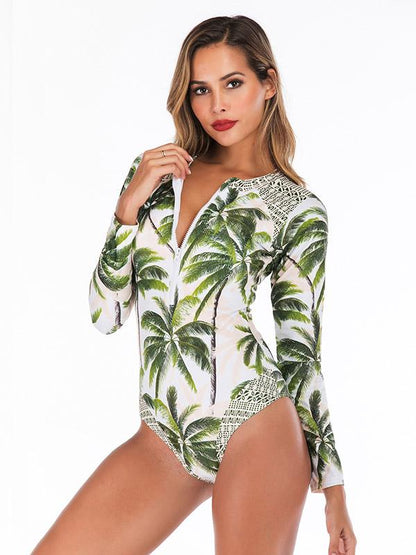Zipper Palm Printing One Piece Wetsuit