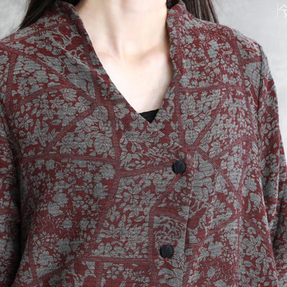 Buykud Retro Plant Printed Casual Loose Dress