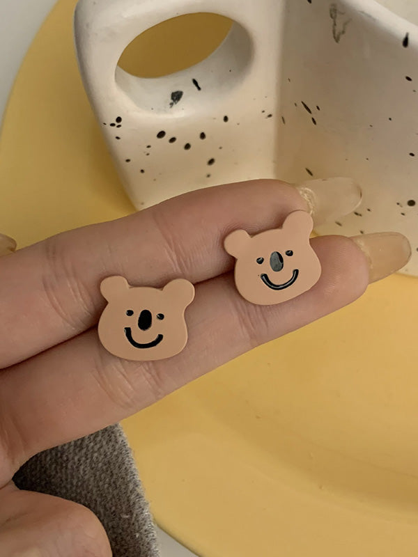 Cute Cartoon Smile Bear Printed Earrings