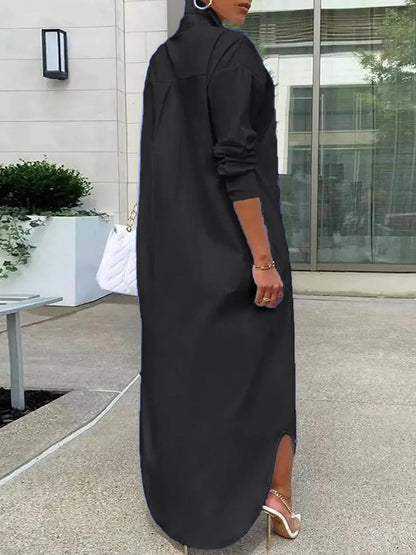 Simple Loose Solid Color Long Sleeves Maxi Dress Shirt Dress