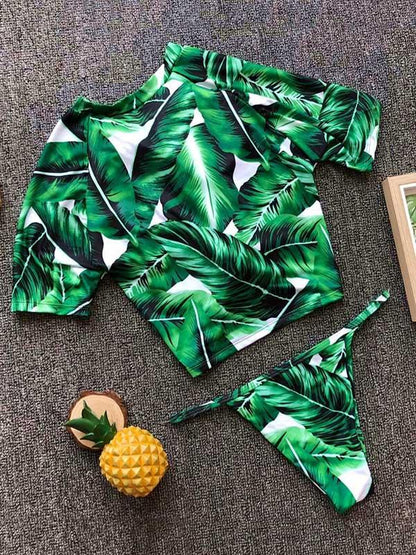 Two-pieces Solid Short Sleeves Bikinis Swimwear