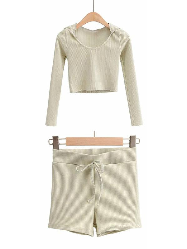 Wrap Solid Long Sleeves Hooded Yoga Suits