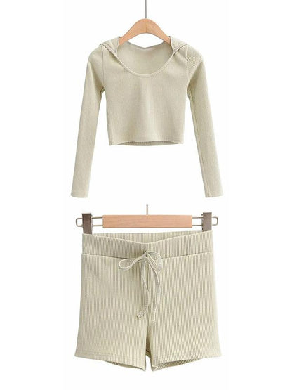 Wrap Solid Long Sleeves Hooded Yoga Suits