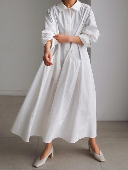 Urban White Lapel Long Shirt Dress