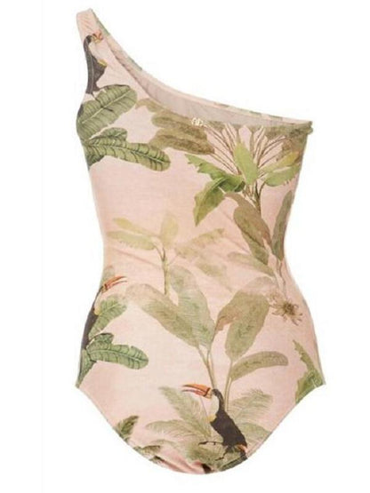 Single Shoulder Printed One-piece Swimwear