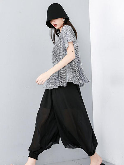 Striped Ruffled Asymmetric Shirt