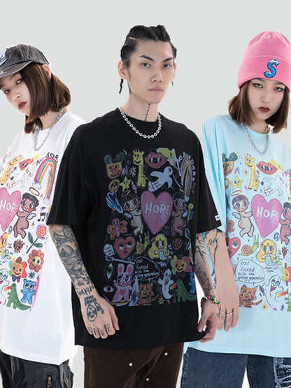 Original Round-Neck Cartoon Printed Loose T-Shirts Tops