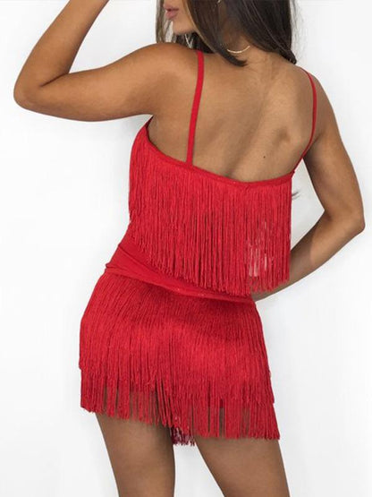 Spaghetti-neck Tassel Suits
