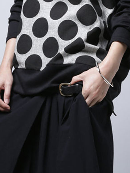 Original Loose Polka-Dot Split-Joint Heaps Collar Long Sleeves T-Shirt Tops