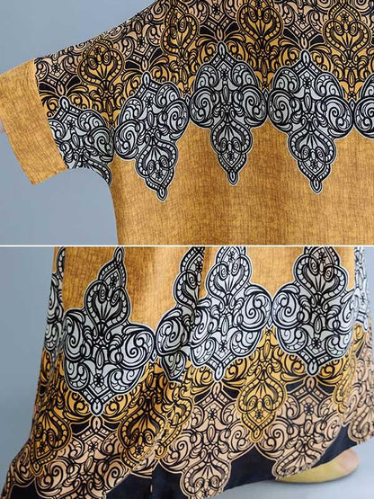 Casual Floral Printed Round-neck Maxi Dress