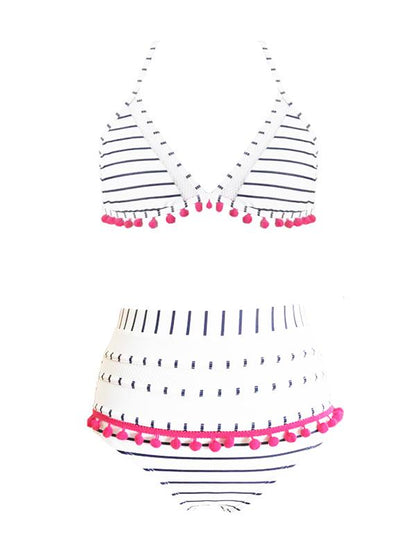 High Waisted Halter-neck Tulle Bikini Set