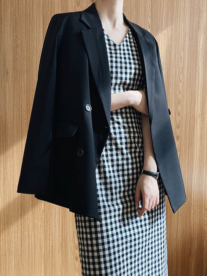 Original Plaid V-Neck Puff Sleeve Empire Midi Dress